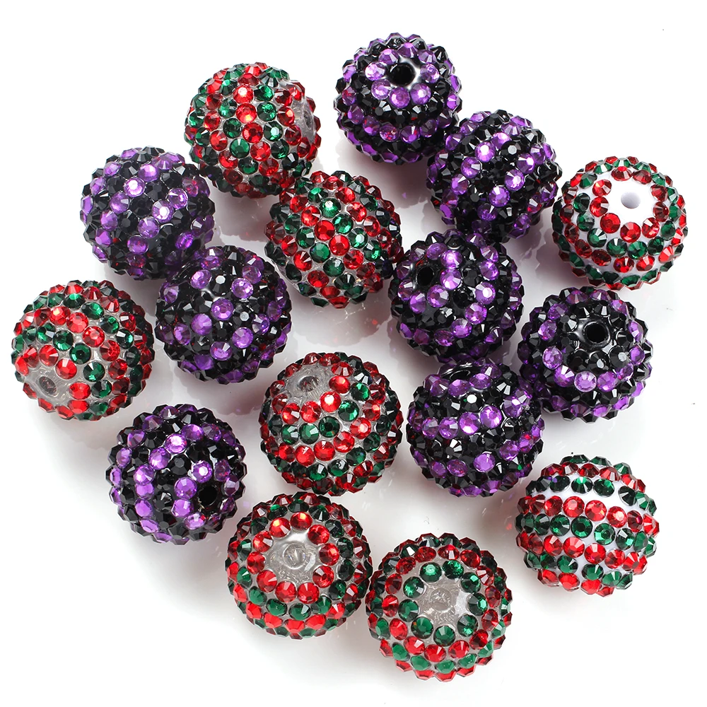 5PCS 20mm Rhinestone Halloween Christmas Spacer Beads Round Rhinestone Stripe Decorative Beads DIY Jewelry Making Accessories