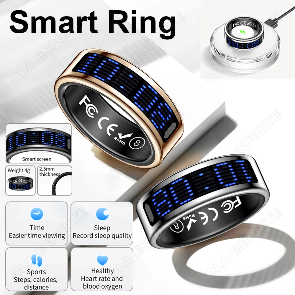 

Health Smart Ring Heart Rate Sleep Monitoring Touch Display Screen Pedometer Multiple Exercise Modes Multi-Function Fashion Ring
