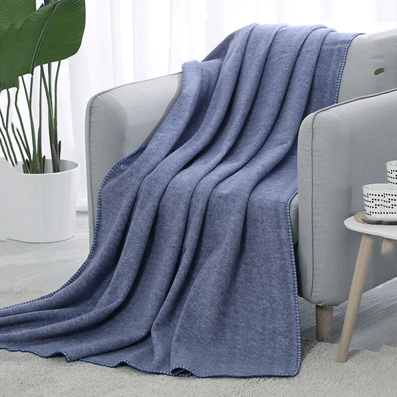 75% wool Blankets 1.3*1.6m/1.6*2.2m Throws Autumn Winter Home Office Sofa Sleeping Blanket Bedding Comforter Blue 