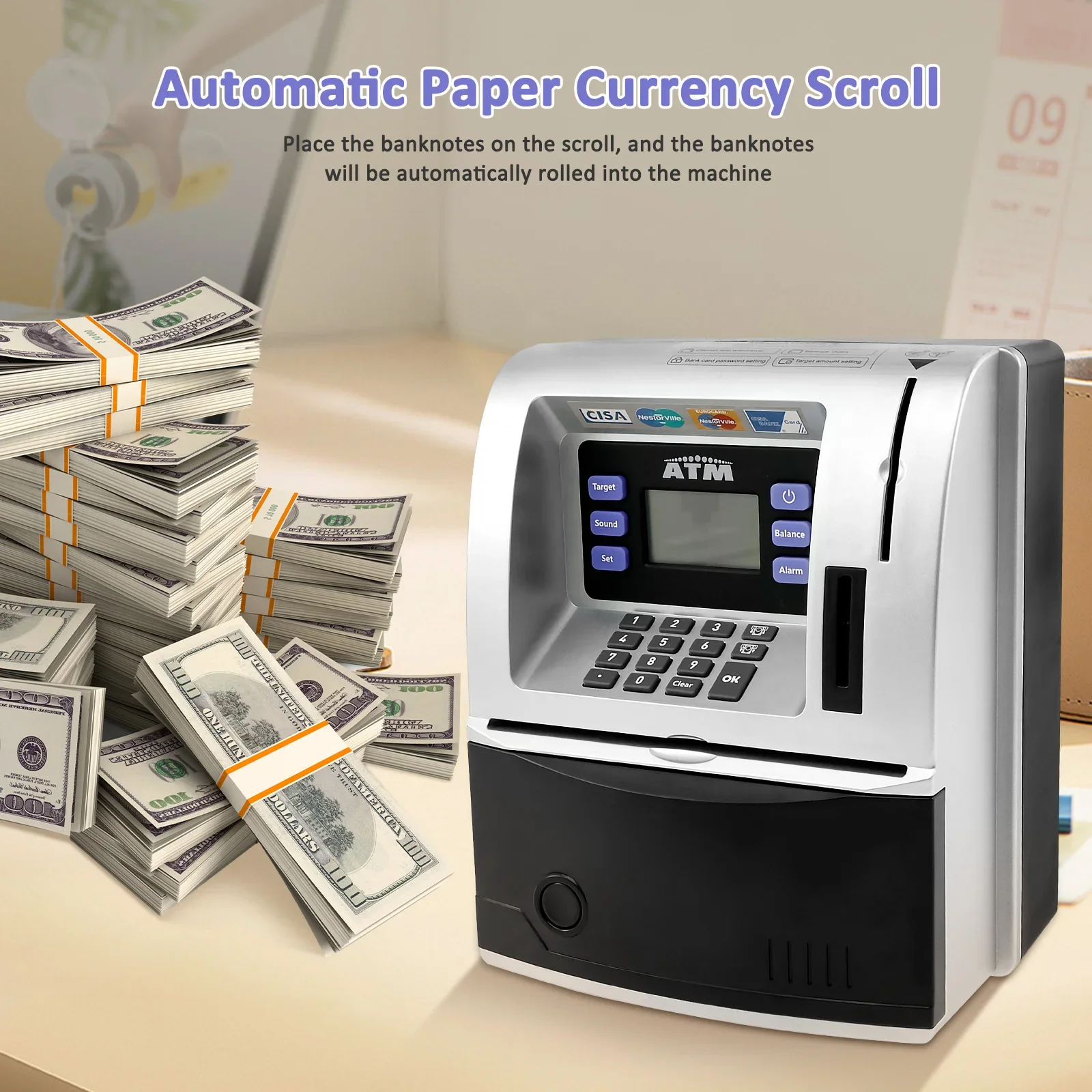 ATM Piggy Bank التلقائي عملات آمنة صغيرة النقدية توفير المال صندوق رقمي إلكتروني ترقية الحديث أصبع البنوك هدايا الطفل #5