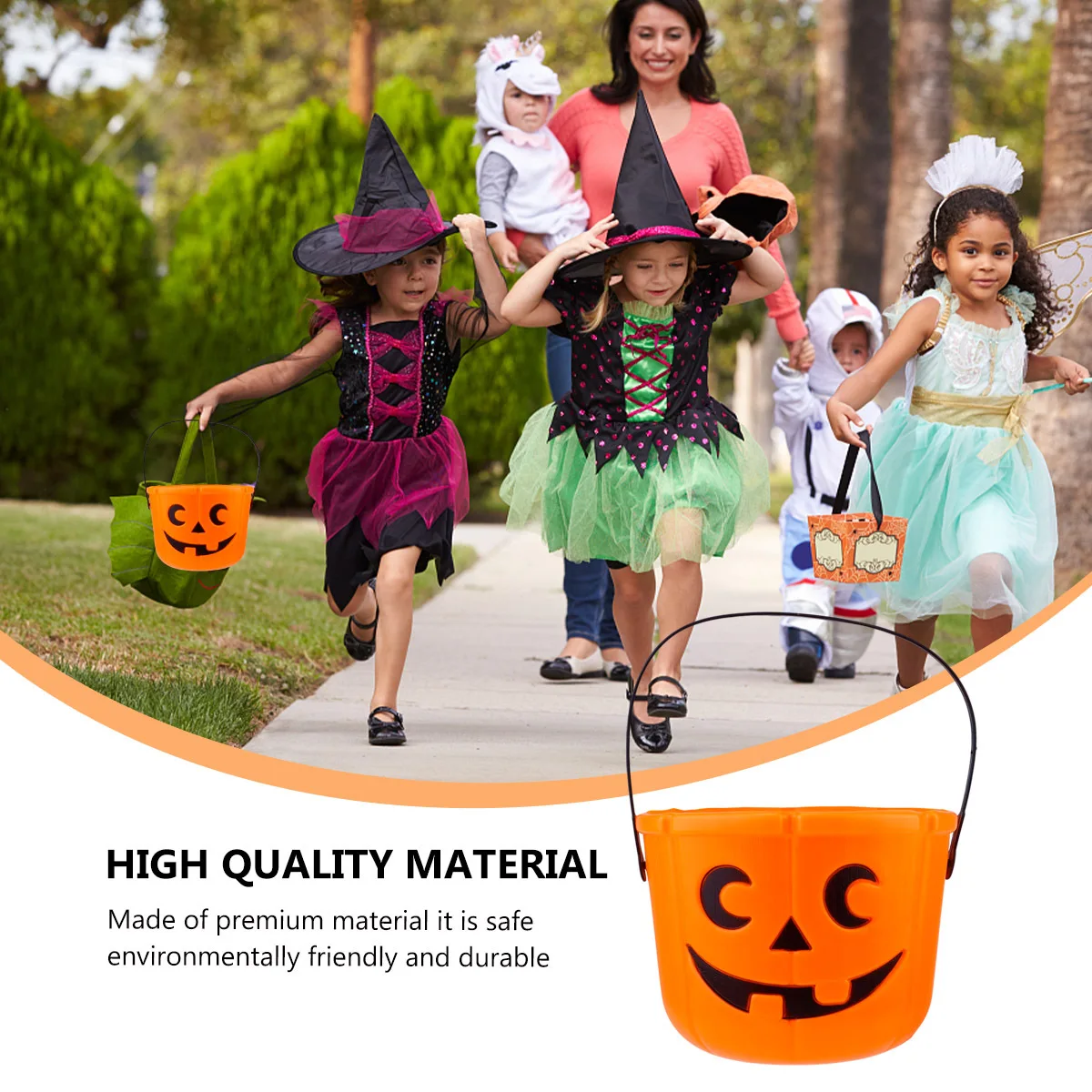 

2Pcs Pumpkin Halloween Buckets Kids Candy Holders Portable Large Capacity Candy Buckets Party Supplies Bright Colors