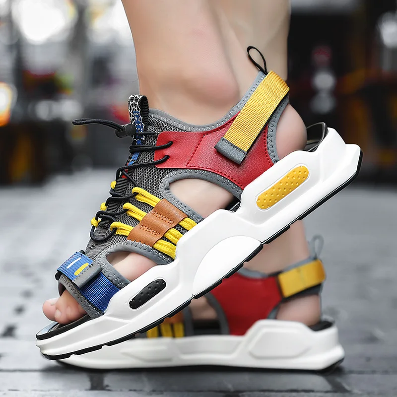 2022 New Fashion Gray Platform Sandals for Men Comfortable Hook Loop Summer Shoes Casual Men Outdoor Non-slip Beach Sandals Men