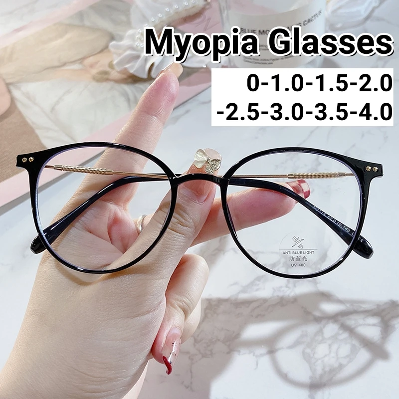 

Ultralight Anti-blue Light Finished Myopia Glasses Vintage Round Frame Eyewear Unisex Glasses Women Short-sighted Eyeglasses