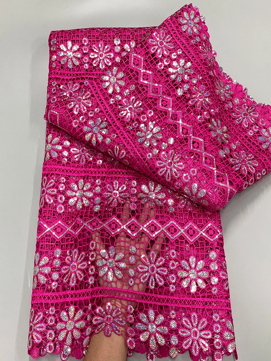 2024 Latest African Guipure Cord Sequins Lace Fabric 2025 Hight Quality Nigerian Water Souble Lace Fabric For Women Party Dress