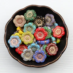2Pieces 18mm Czech Pressed Flower Opaque Glass Beads Varies Colors Handmade High Quality Jewelry Making for DIY (CGB-C)