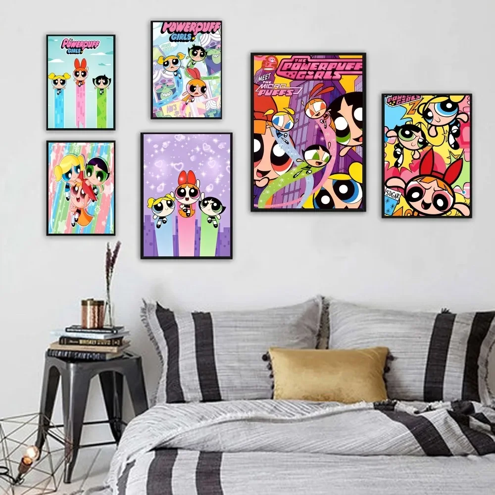 Cartoon T The Powerpuff Girls Poster 1PC Cartoon Pop Poster Paper Waterproof HD Sticker Bedroom Entrance Home Living