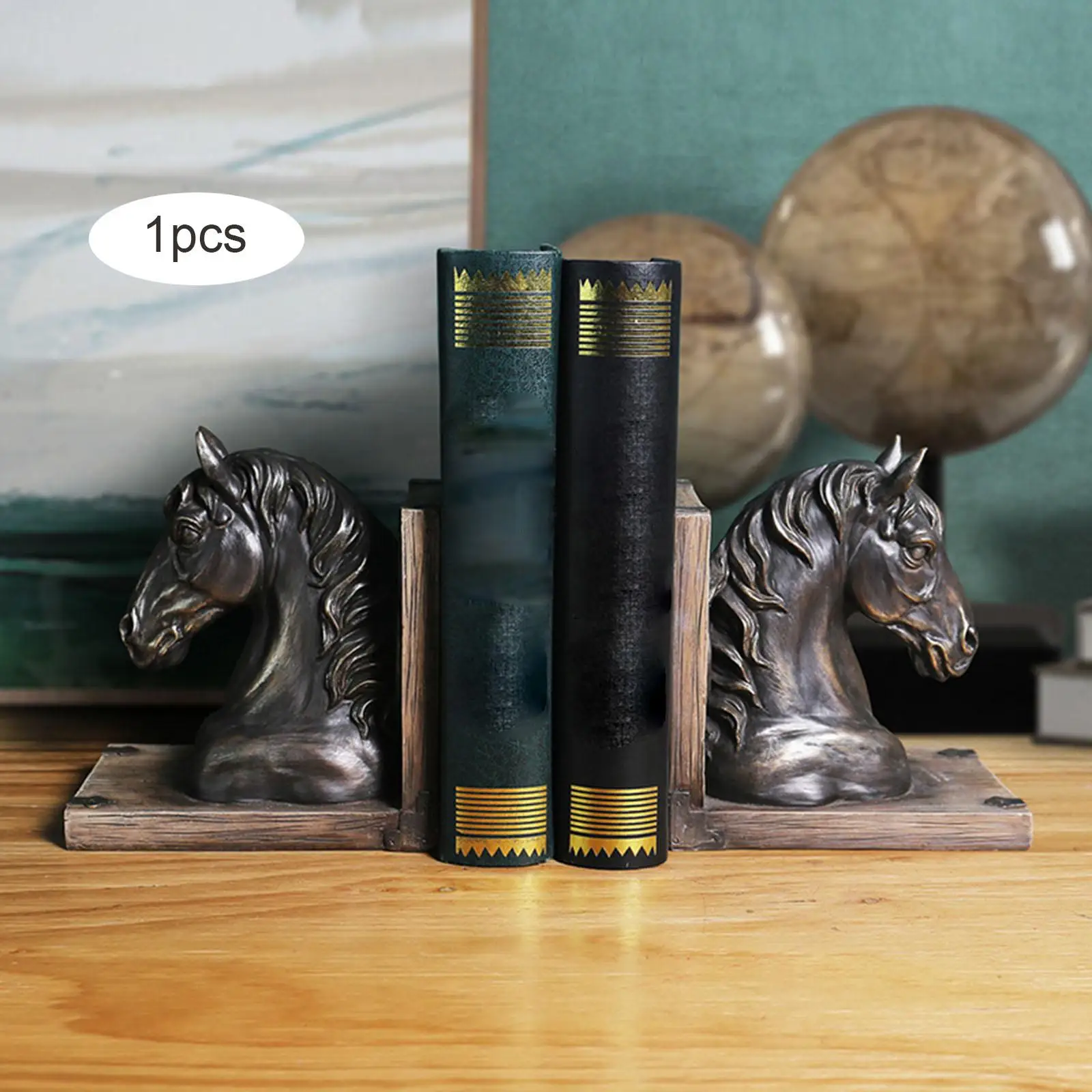 Vintage Horse Head Statue Figurine Bookend Book Stopper Crafts Animal Sculpture for Table Office Bookshelf Decor Ornament