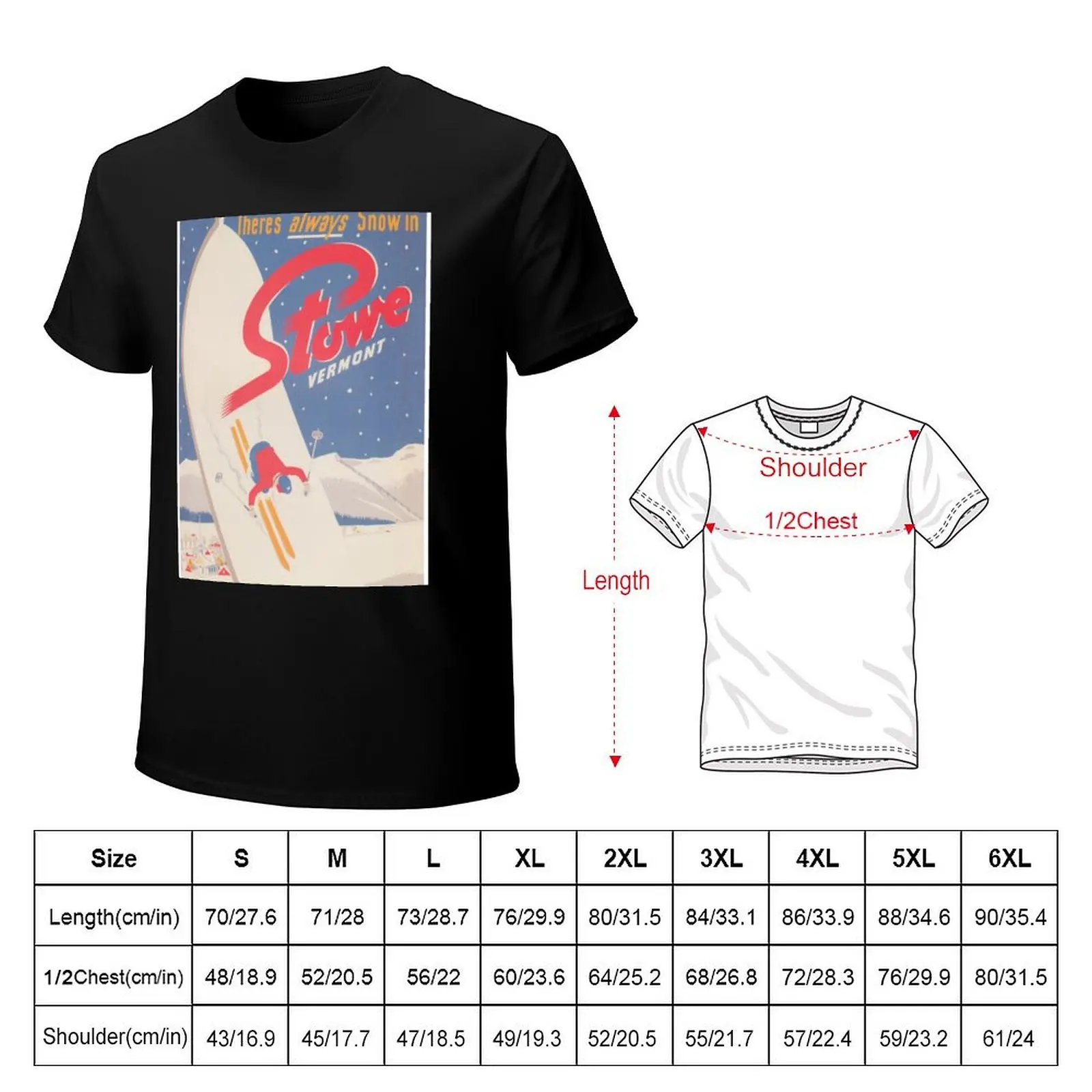 Stowe Vermont Vintage Ski Travel Poster. T-Shirt Simple Casual Short Sleeve Cotton T-Shirt