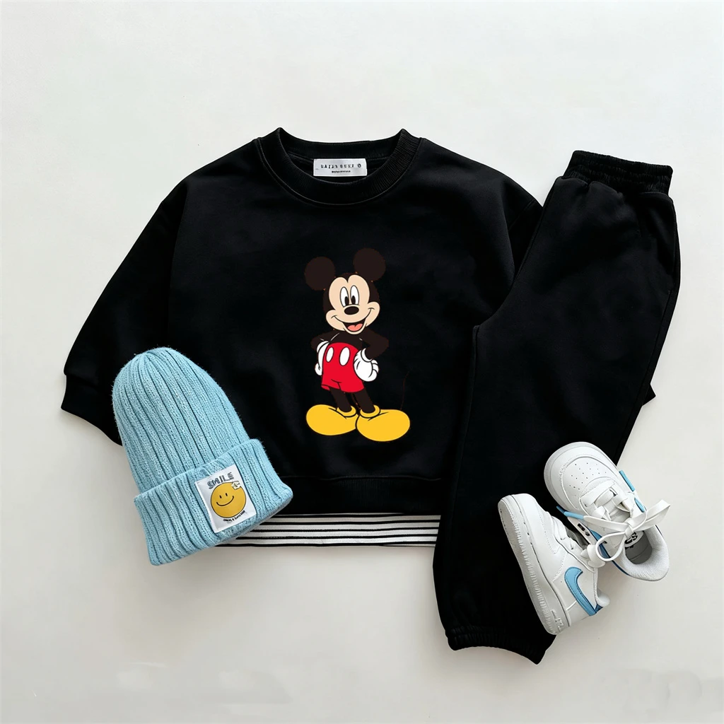 بلون وتتسابق للبنين ميكي ماوس بلوزات + السراويل 2 قطعة مجموعة تصميم جديد بلوزات فضفاضة السراويل الربيع/الخريف الملابس #2