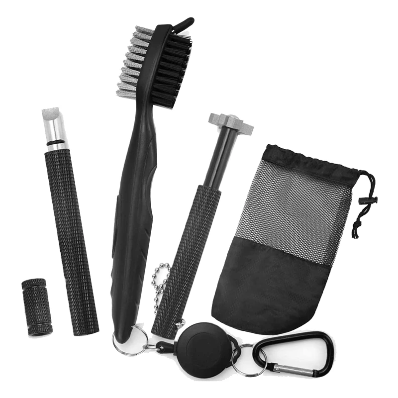 Kit de limpiador de palos de Golf, cepillo retráctil y 2 afiladores de ranuras para U y V, Kit de limpieza de palos de Golf