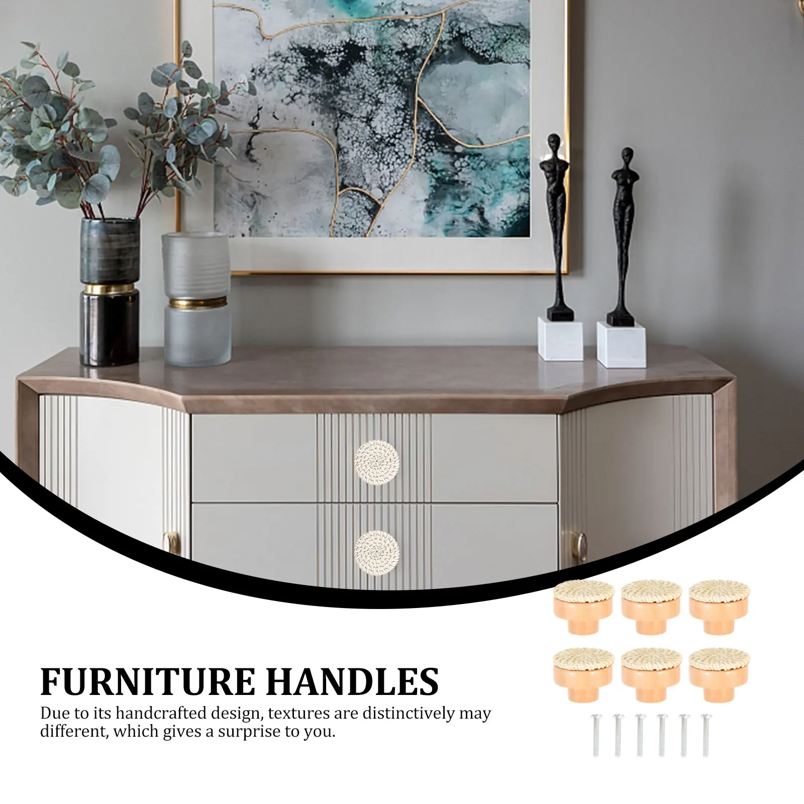 

Round Rattan Wooden Drawer Knob Bohemian Decor Knobs for Cabinets and Drawers White Door