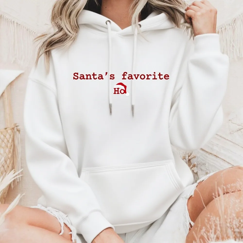 Santa's Favourite Fun Minimalistisches Weihnachts-Sweatshirt, Urlaubssaison, Kapuzenpullover, trendiges Weihnachts-Outfit für Damen, Herbst- und Winterkleidung