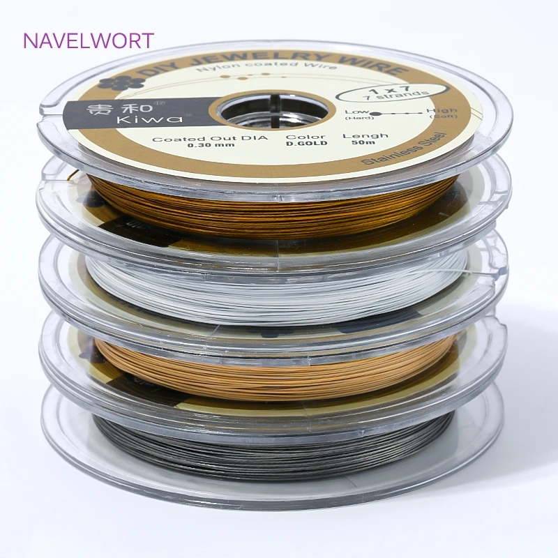 50 m Rolle 0,3/0,38 mm weißer rhodiumgoldener Stahldraht, nylonbeschichteter Edelstahl-Perlendraht für die Schmuckherstellung, DIY-Armbandzubehör – Detail 34