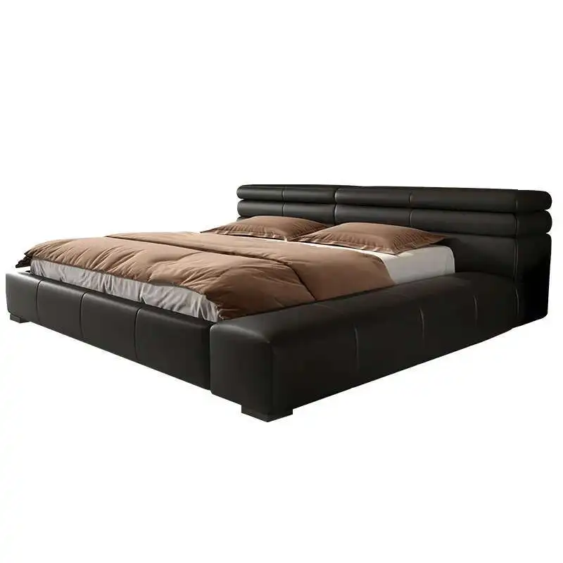 

Italian Minimalist Bed Tatami Adult Bedroom Light Luxury Modern Unique Bed Black Double Wedding Trendy Beliche Hotel Furniture