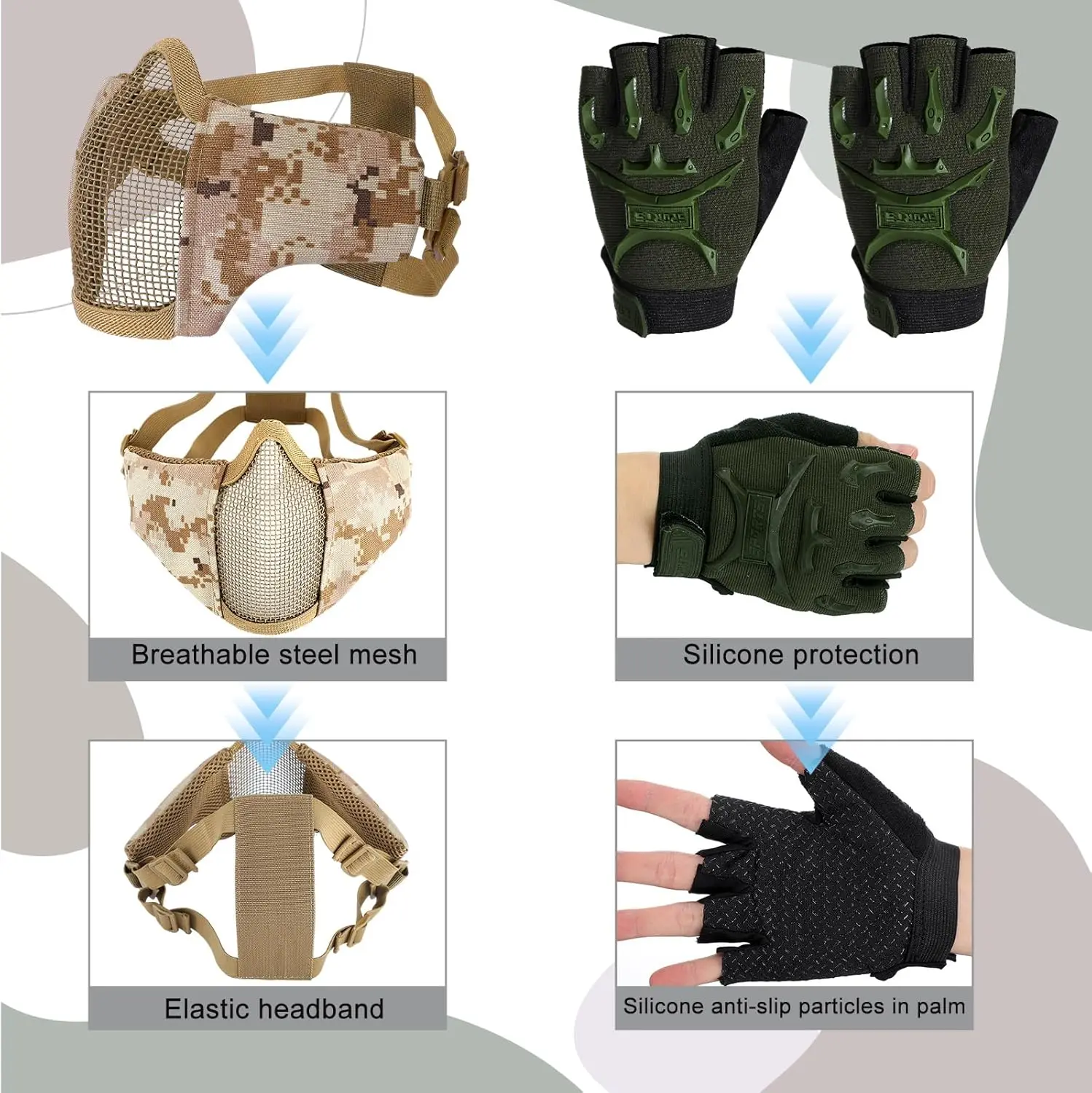 4 عبوات سترة تكتيكية خوذة قفازات قناع مجموعة التدريب في الهواء الطلق القتالية الصيد والعتاد الادسنس الألوان اطلاق النار سترة واقية