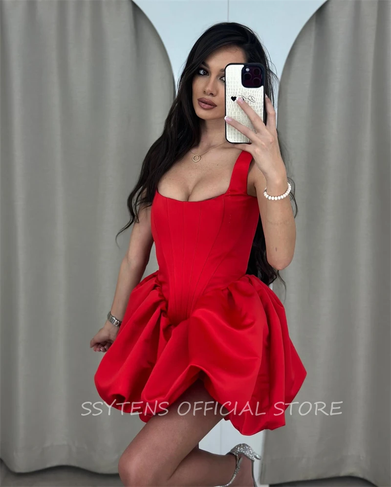 Sexy Red Short Prom Dresses Women Spaghetti Straps A Line Satin Homecoming Event Dress Mini Cocktail Gowns Club Night Plus Size