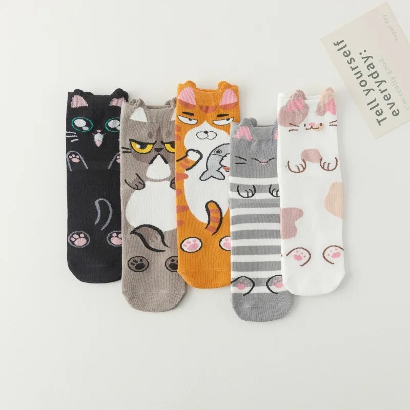 25 Padrões Coréia Japão Moda Engraçado Dos Desenhos Animados Gatos Adoráveis Meias Felizes Mulheres Meninas Casual Streetwear Bonito Vestido Sox Primavera Verão