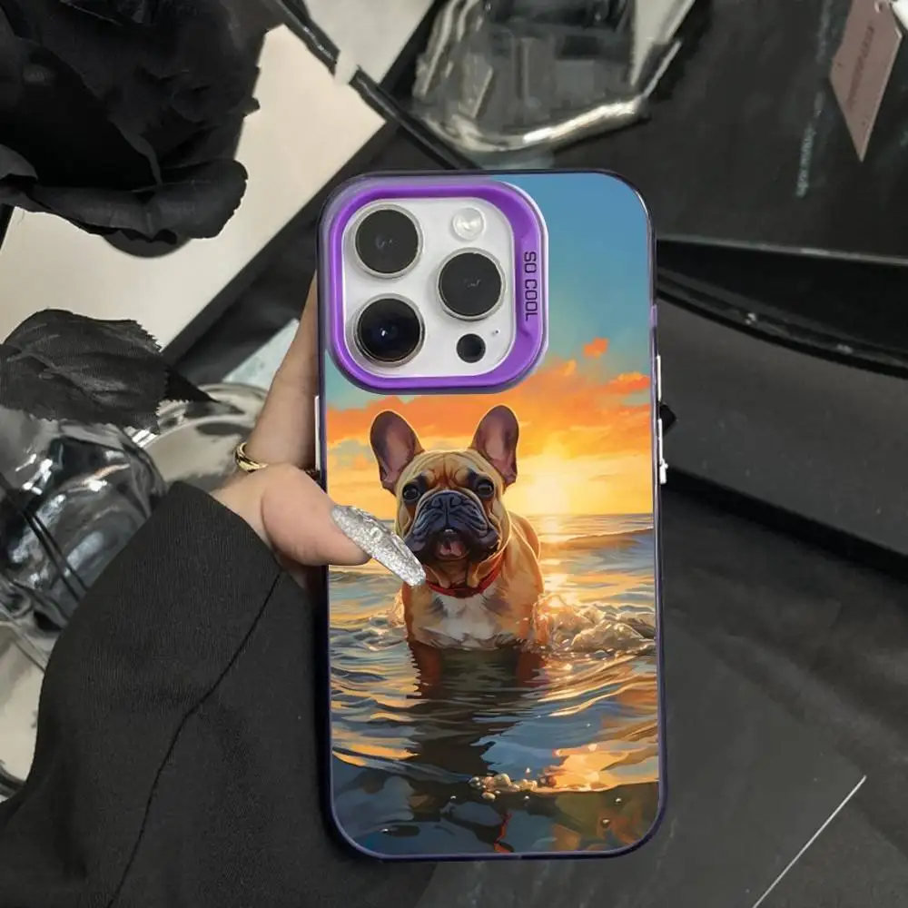 لطيف الكلب Drench البلدغ جراب هاتف آيفون 16,15,14,17,13,12,11,XS,Mini,Pro,SE,MAX الأرجواني ماتي غطاء سيليكون