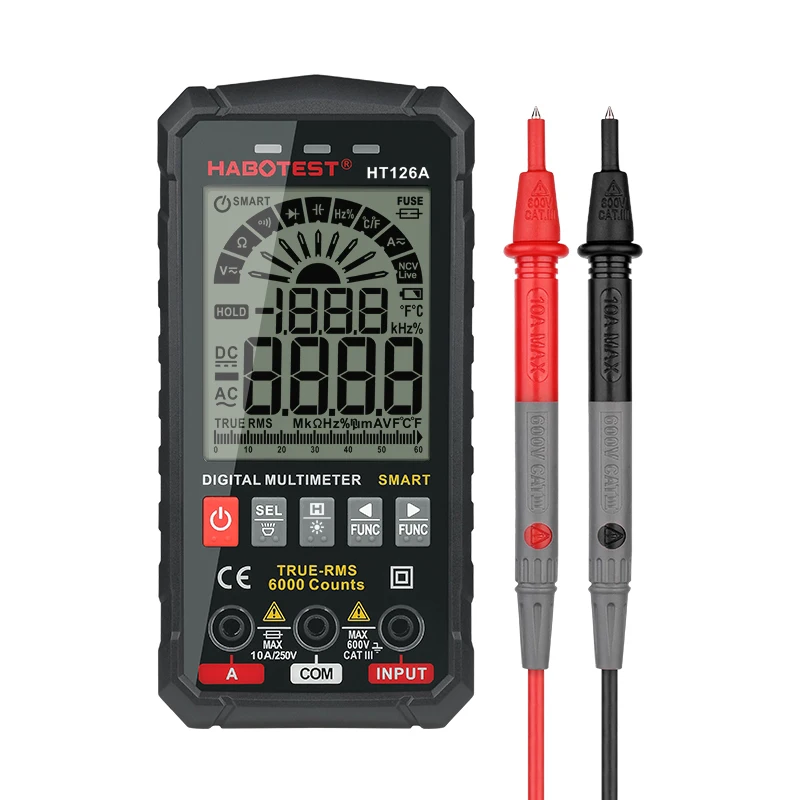 HABOTEST HT126A New Digital Multimeter Smart Auto Range 600V 10A Non-contact AC Voltage Detection Live Wire Recognition True Rms