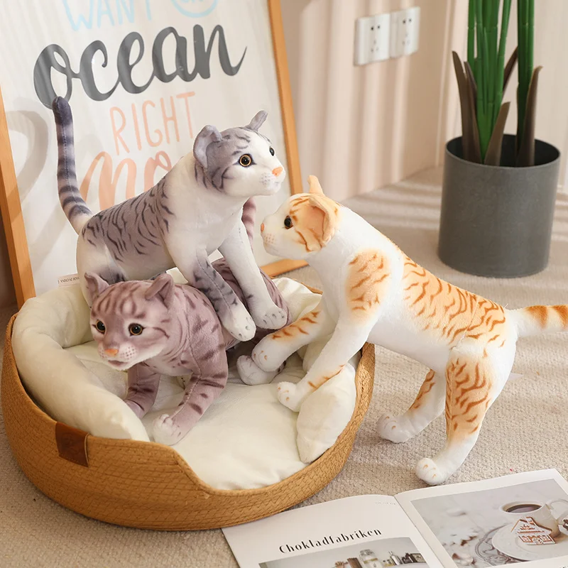 Simulated Cute Standing Cats Plush Toys Soft Stuffed Animals Realistic Pet Kitten Pillow Home Decor for Girls Kids Birthday Gift