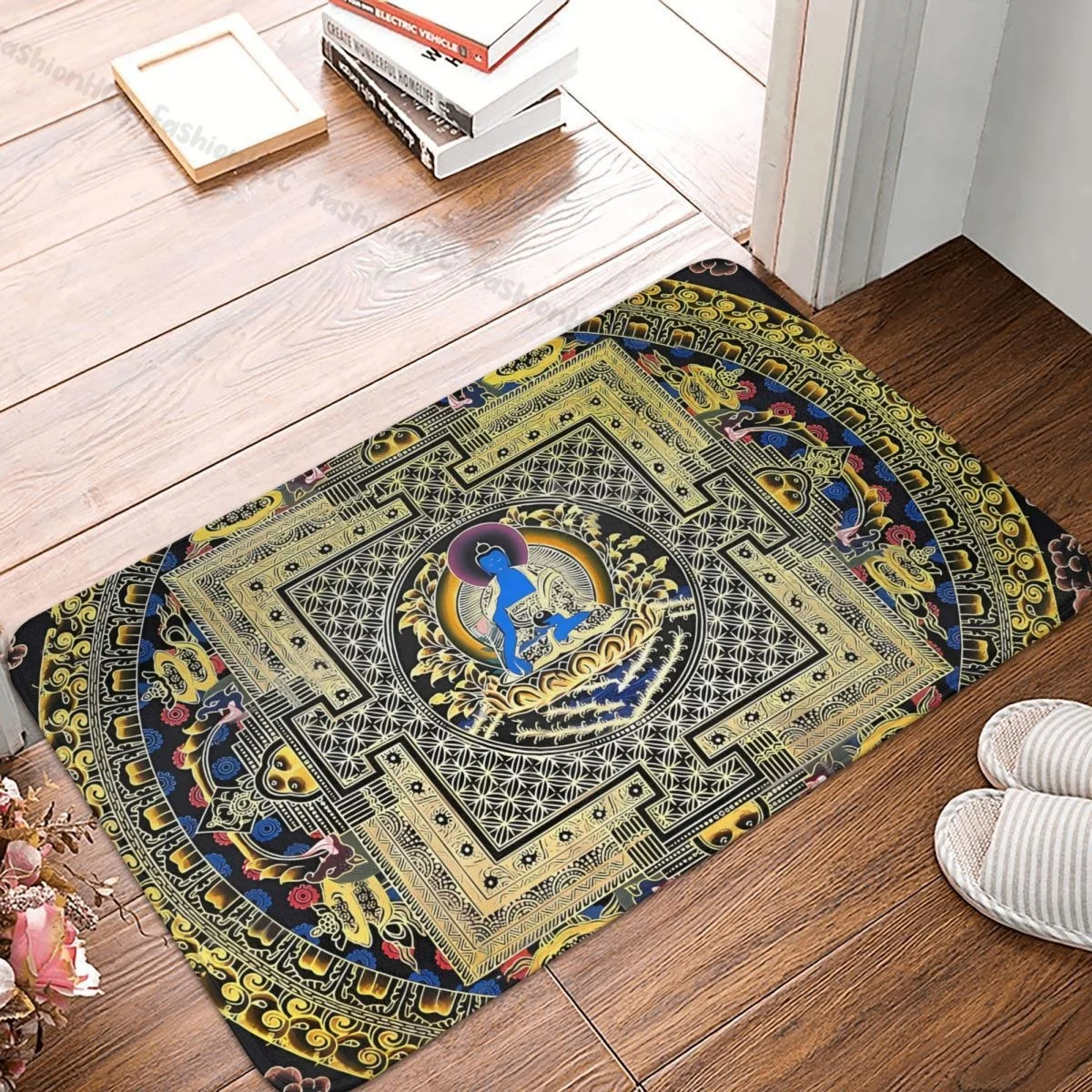 Buddhist God Belief Bathroom Mat Rose Gold Amoghasiddhi Thangka Mandala Doormat Kitchen Carpet Outdoor Rug Home Decor