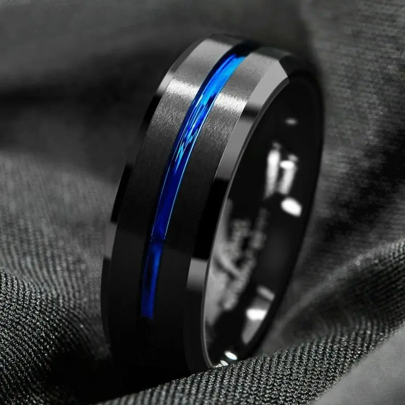 

Men's Wedding Engagement Stainless Steel Ring 8MM Double Bevel Blue Room Fashion High Quality Charm Jewelry Accessories Gift