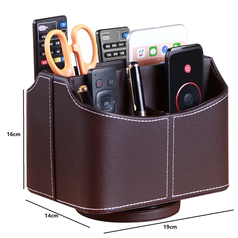 Imagem -06 - Leather Desk Storage Box Controle Remoto Telefone e Suporte de tv Cosméticos e Suporte de Escova Organizador de Maquiagem 360 Graus pc