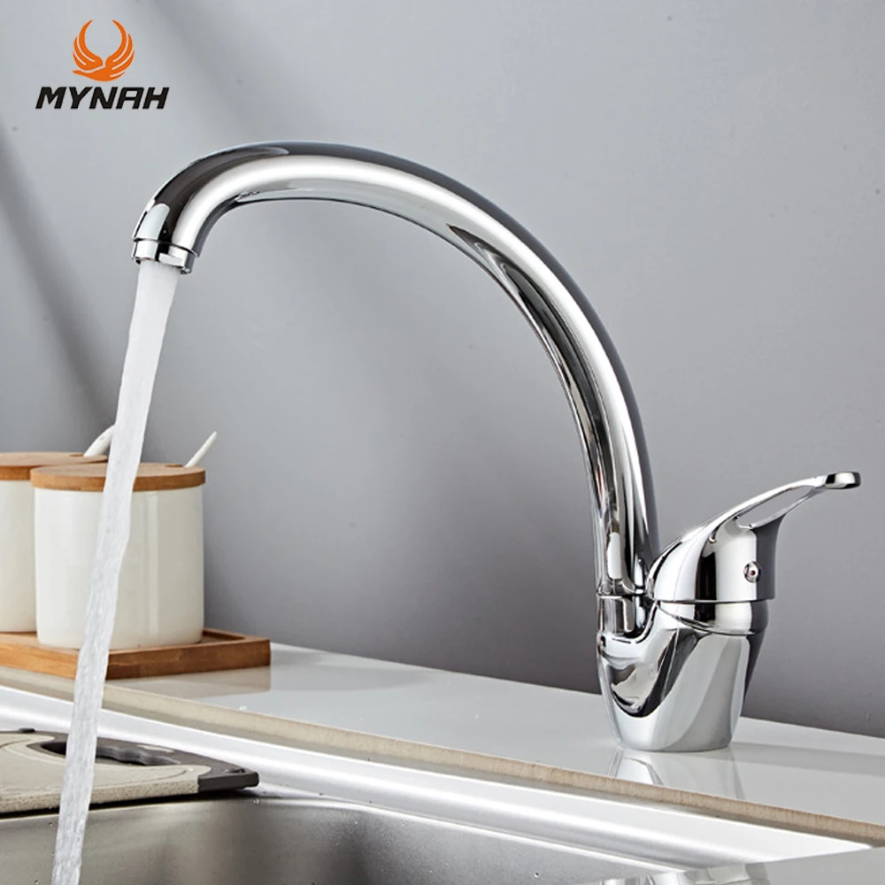 

MYNAH Kitchen Sink Water Faucet Curved Spout Mixer Tap Deck Mounted Hot and Cold Single Handle Taps Kitchen Faucet