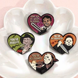 Michael Freddie Jason Enamel Pins Custom Movie Heart Badges Lapel Brooches Halloween Punk Jewelry Accessories Gift For Friends