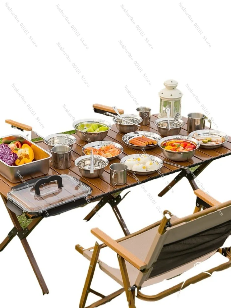 Minimalist 316 Stainless Steel Camping Tableware Set Portable Outdoor Bowl Chopsticks Plate Combo Travel Picnic Dinnerware Kit