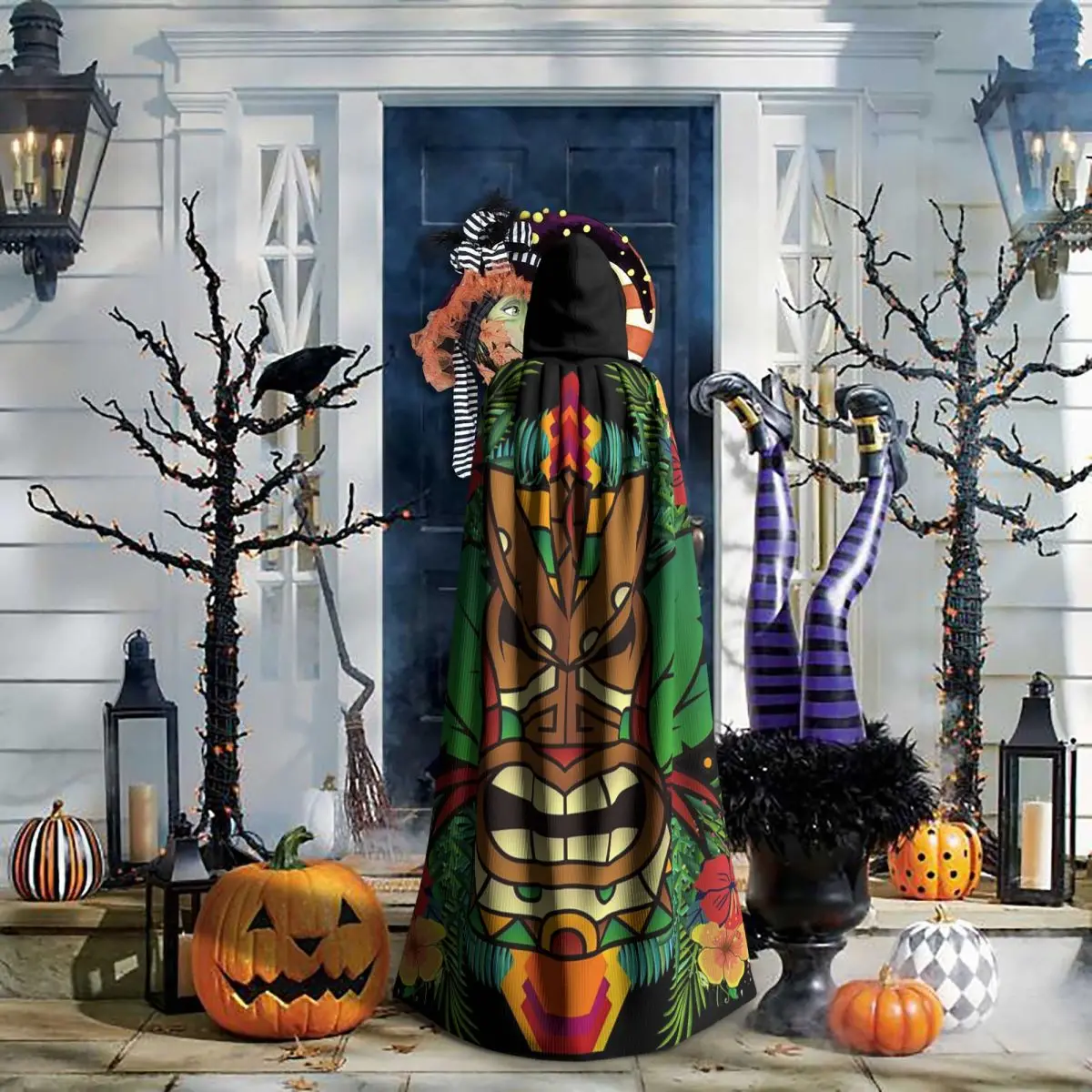 인디언의 민족 상징 티키 긴 후드 망토 마녀 중세 의상 코스프레 케이프 할로윈 파티 성인 유니섹스