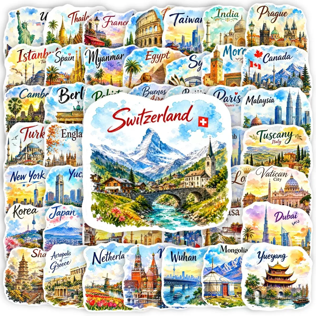 50PCS World Famous Travel City Landmark Buildings Stickers Beautiful Scenery Decals DIY Luggage Phone Waterproof Sticker