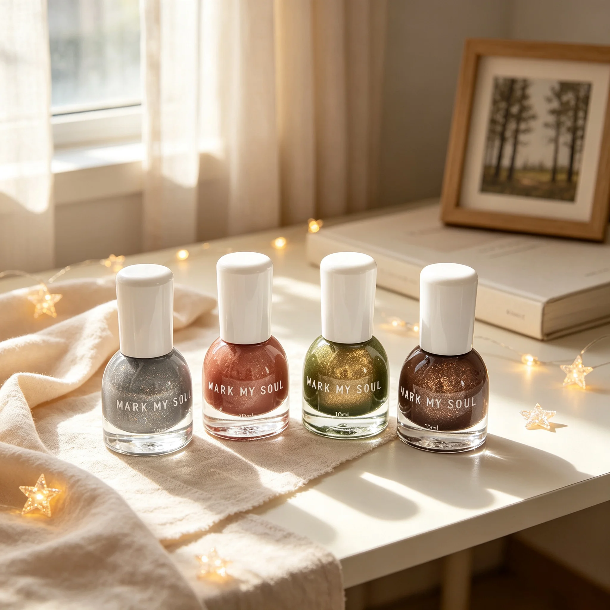 4pcs Retro Earth Tone Autumn Cat Eye, MARK MY SOUL No UV Lamp Nail Polish Set S109/S133/S144/S114,Quick Dry Non Peel Off
