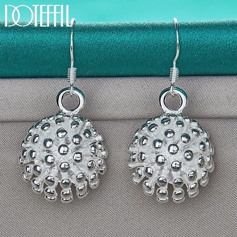 DOTEFFIL 925 Sterling Silver Coral Fireworks Drop Earrings For Charm Women Jewelry Fashion Wedding Engagement Party Gift