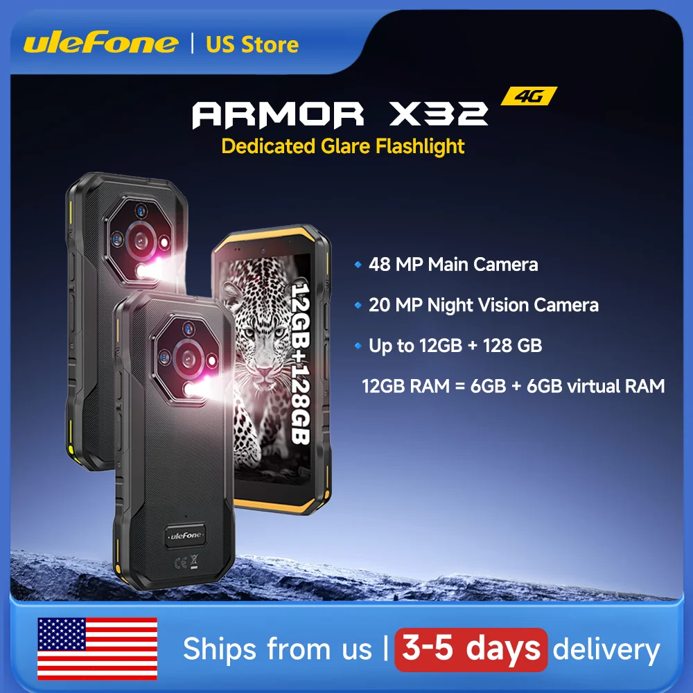 Ulefone Armor X32 4G Rugged Phone Android 14 Waterproof 12GB+128GB NFC Night Vision Global Version Smartphone