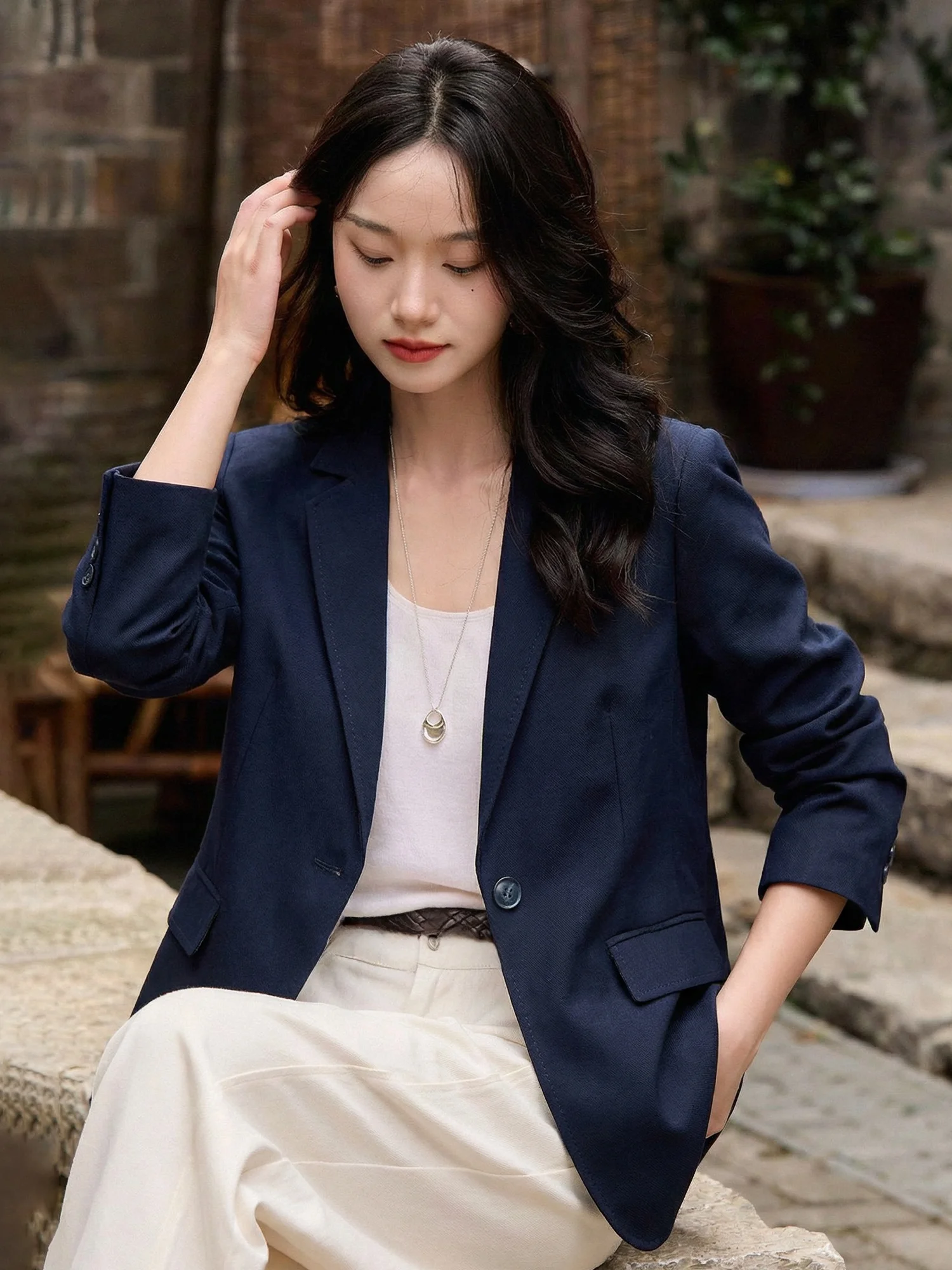 

Casual Style Wool Blend Suit Jacket Women's Commute Loose Fit Versatile Woolen Outerwear Spring Autumn Seasonal Fashion Top