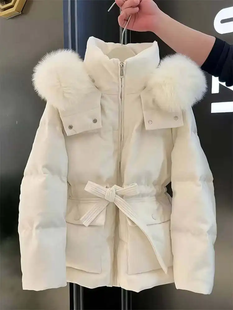 

Sli White Thiened Warm Cotton Jaet ort Quilted Winter Outerwear Korean Sle Small Size Coat Commute Loose Fit