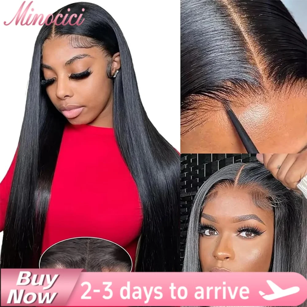 

250% Плотность Бесклеевые Прямые Парики Человеческих Волос Парики Wear And Go Бесклеевые 4x4 Hd Кружевная Застежка Предварительно Сорванные Бразильские Парики Для Женщин