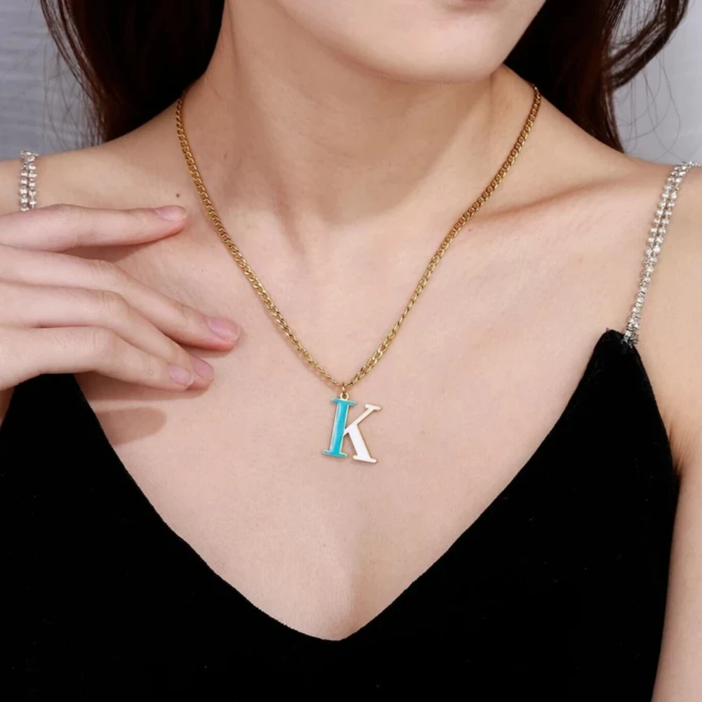 

Initial Letter A To Z Alphabet Pendant for Women 18K Gold Plated Enamel Customized Coloful Initial Slide Name Necklace for Gift