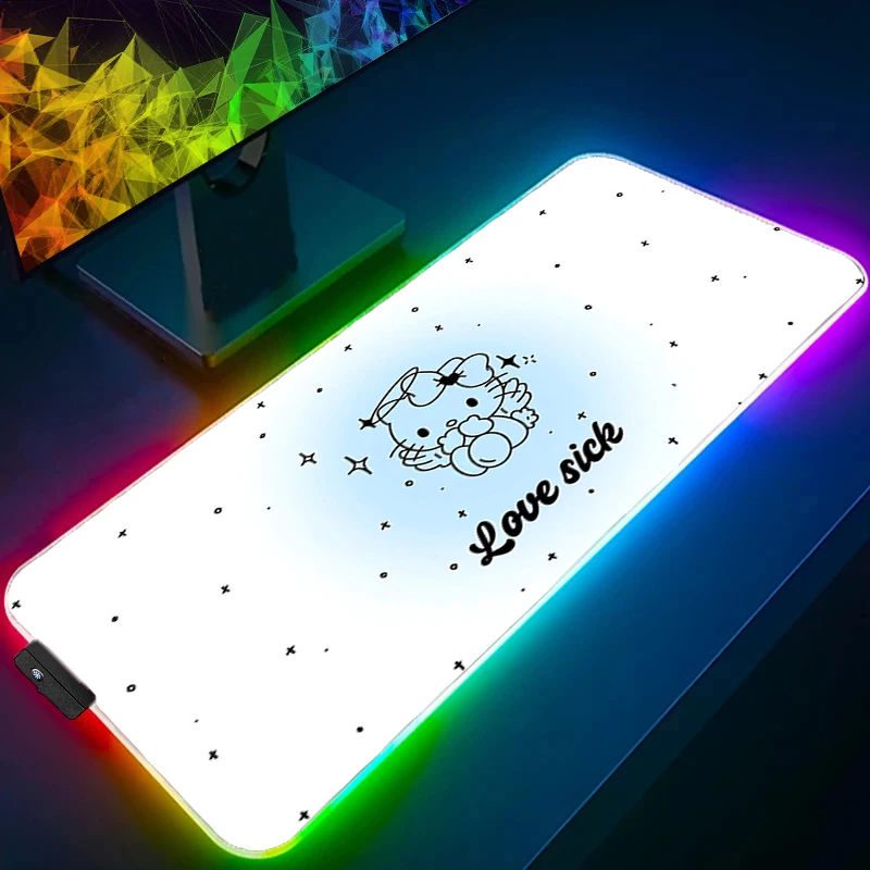 لوحة ماوس RGB Hello Kitty Backlight Gaming Office ملحقات الكمبيوتر المحمول سرعة الكمبيوتر لوحة مفاتيح ألعاب الكمبيوتر الصغيرة LED حصيرة مكتبية لوحة الماوس #2