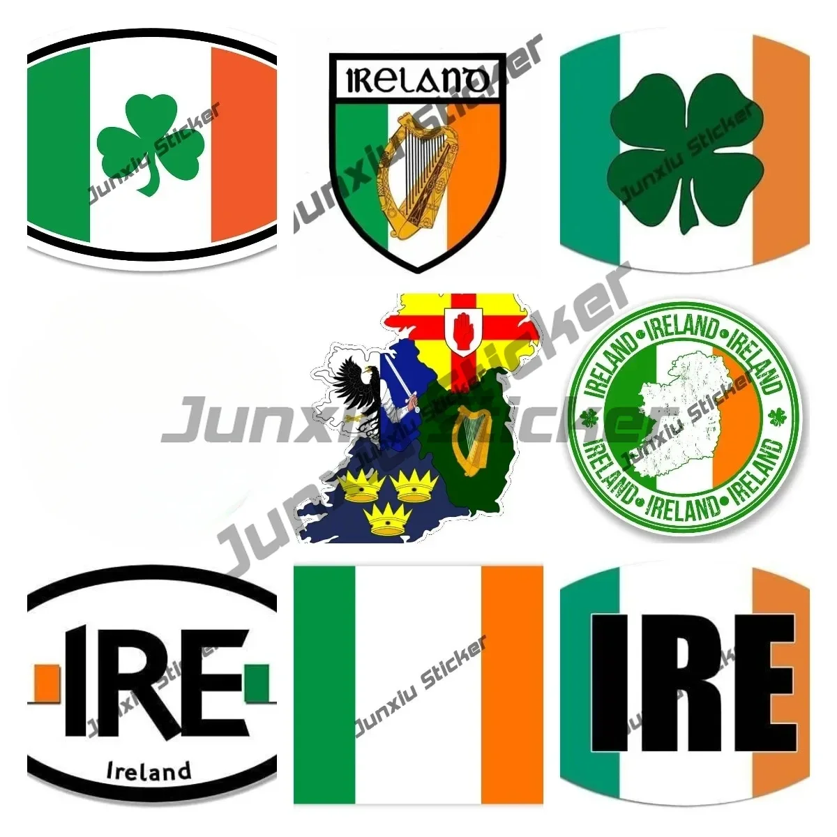 Tricolor Shamrock Ireland Sticker Country Decals Green White and Orange Irish Flag Vinyl Oval IRE Sticker for Cars Trucks Laptop