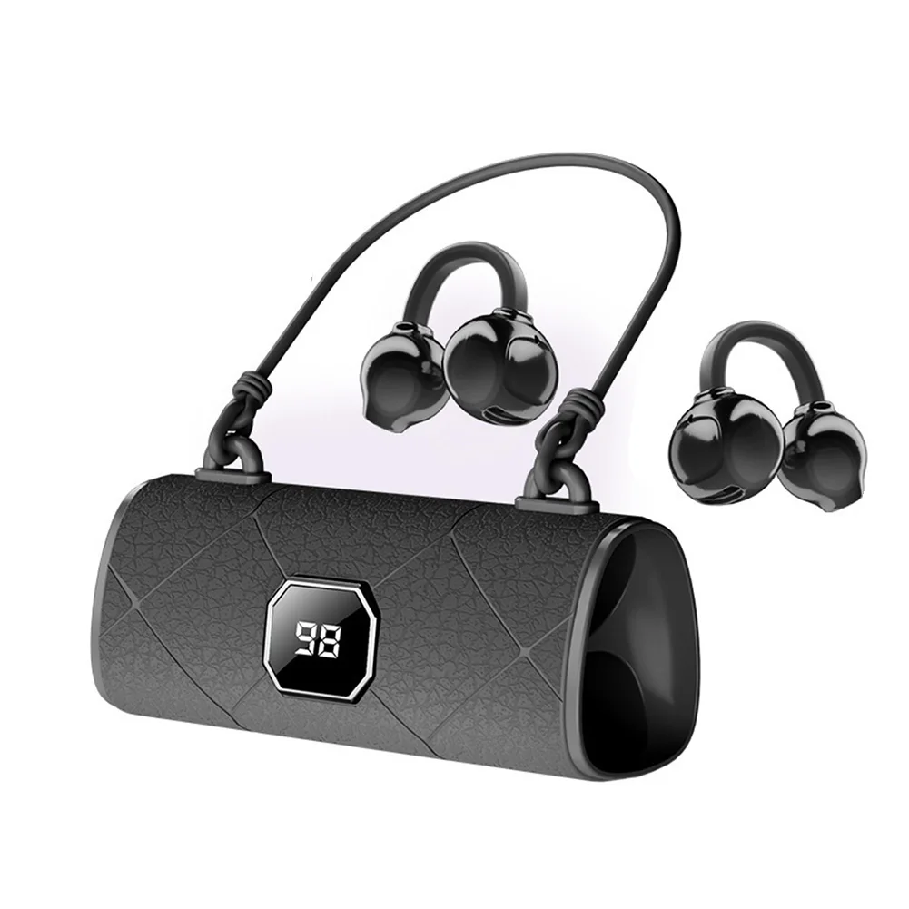 Clip-On Wireless Earbuds with Visual LED Battery Monitoring 50h Playtime and IPX5 Resistance for Travel and Exercise