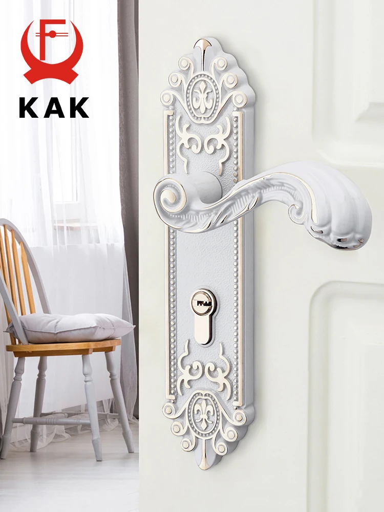 

KAK European Style Gold Door Locks with Keys Door Handle Ivory White Security Entrance Door Lock Mute Anti-theft Door Hardware