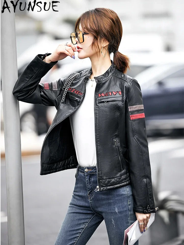 High-street AYUNSUE Genuine Leather Jacket Women 2024 Autumn Winter Real Sheepskin Coat Cycling Short Jackets Trendy Clothes