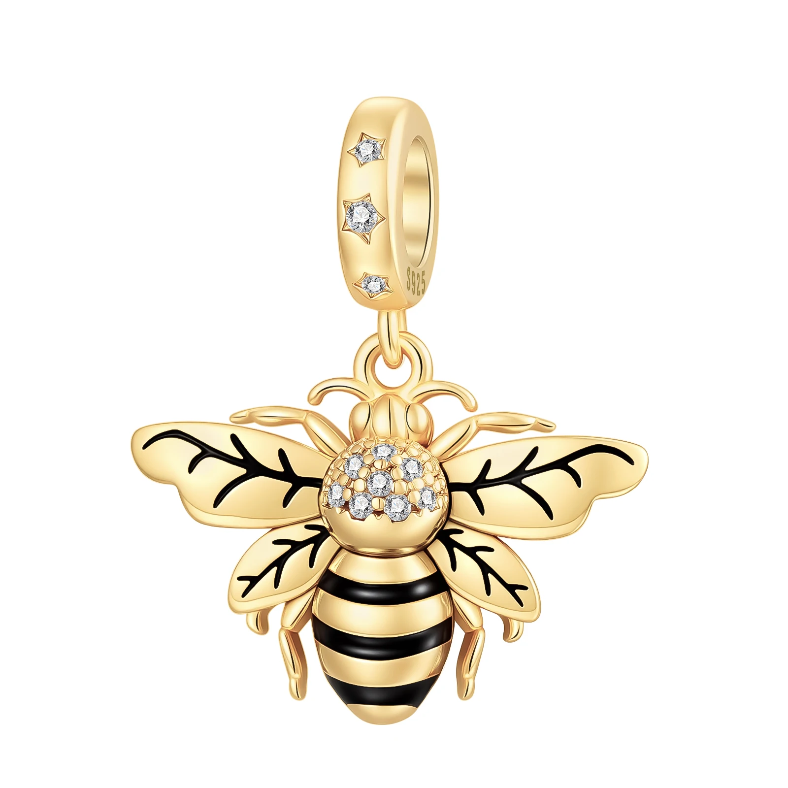 Original 925 Sterling Silver Charm Nature Insect Gold Honey Bee Pendant for Women Fit Original Bracelet Necklace DIY Accessories