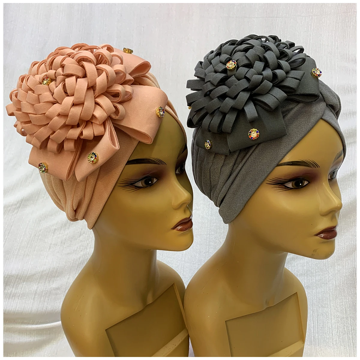 Bonnet Turban en Velours localité avec Strass pour Femme Musulmane, Chapeau Indien Solide à la Mode, 6/12 Pièces