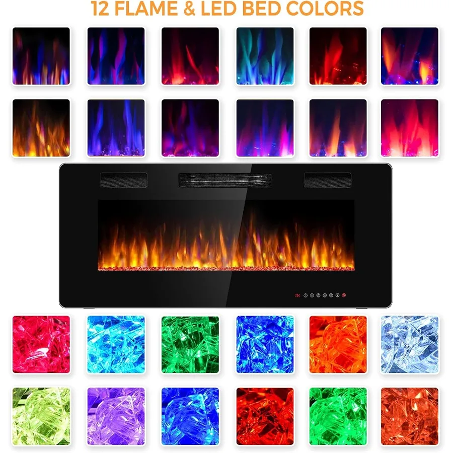 مدفأة كهربائية 42 بوصة 750 وات/1500 وات مدفأة مثبتة على الحائط مع جهاز تحكم عن بعد لغرف المعيشة الداخلية 12