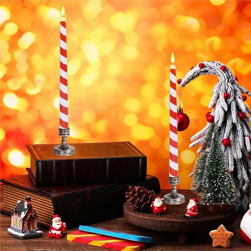 ABDJ-LED Christmas Taper Candles 6PCS Battery Operated Flameless Cane Flickering For Xmas Centerpiece Holiday Party