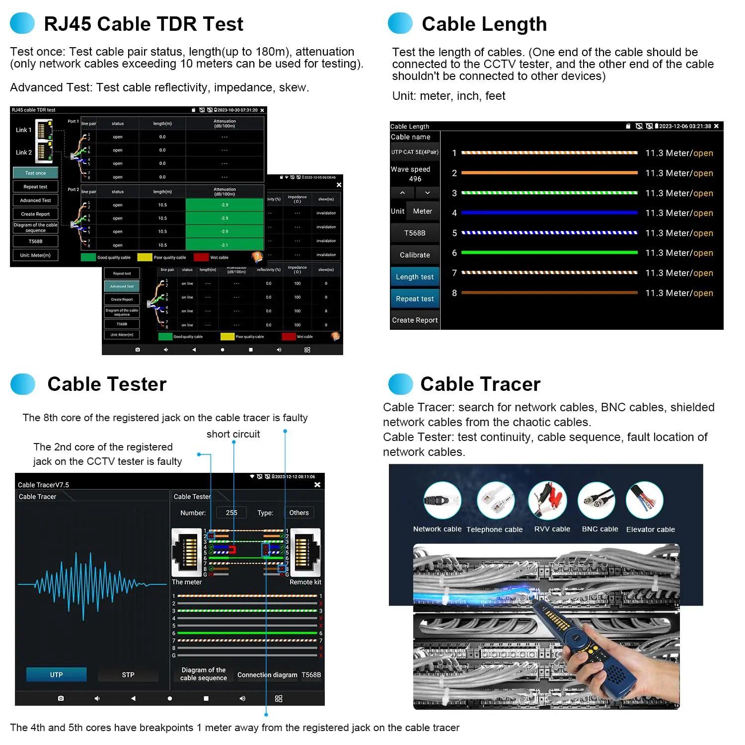 MOT-73 OTDR Tester 1310/1550nm 28/26dB 7" Touch Screen with VFL OPM Light Source Optical Loss Test RJ45 Cable Network Tools