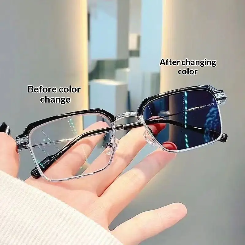 1 Stück Hochauflösende Herren-Anti-Blaulicht-Brille, photochrome Lesebrille, Metall, modische klassische Brille – Detail 1